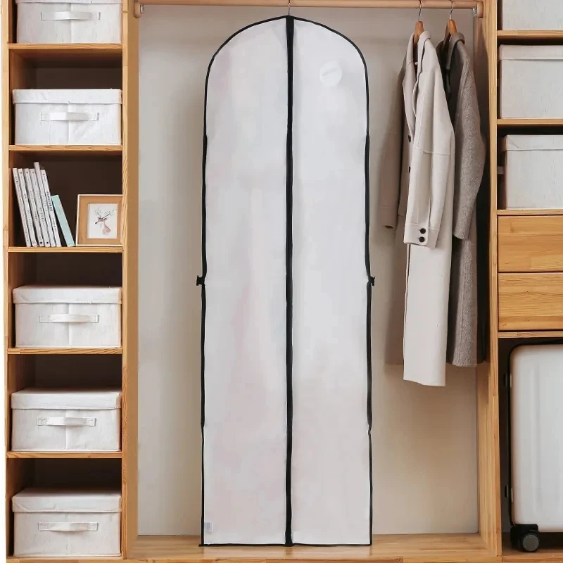 Simple Solid Color Thickened Wedding Suit Dress Dust Cover Long Coat Hanging Storage Bag Home Wardrobe Organization Artifact