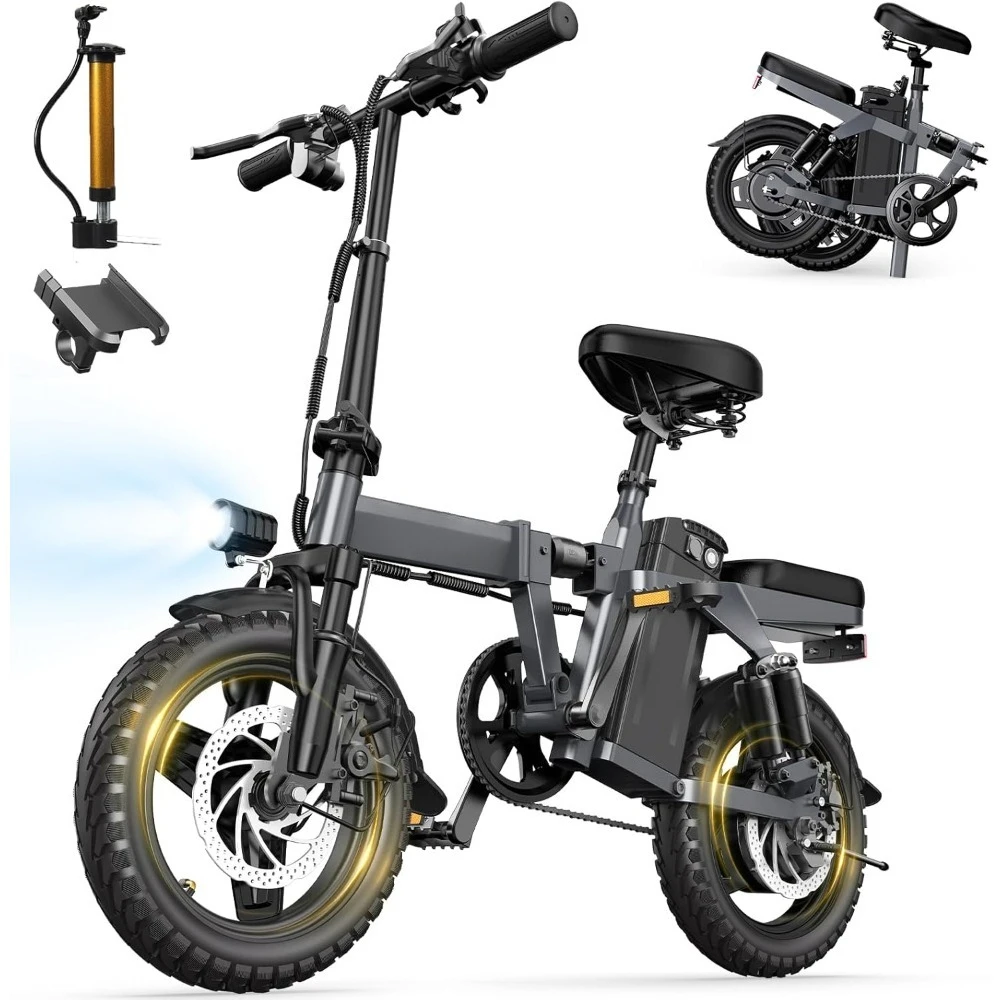 

Folding Electric Bike for Adults, 20MPH Dual-Seat Ebike, MAX 45 Miles Range (PAS Mode) 499Wh Removable Battery, 9 Shocks Full