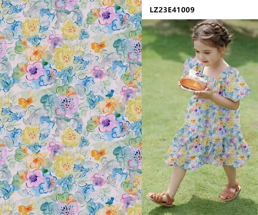 

Misty Flowers 100% cotton 80's original design fabric digital print sewn fabric dress skirt child designer Tissus Tissu0.5cm