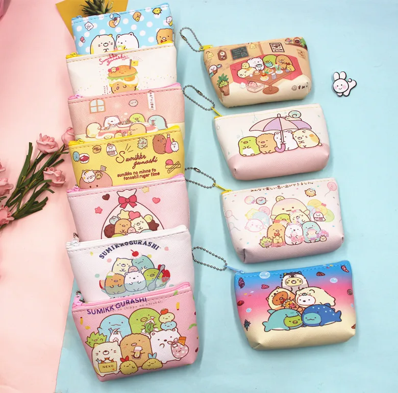 Random 3PCS Hello Kitty Purse Creative PU Coin Purse Sumikkogurashi Keychains Case Coin Pack Mini Kids Bag Small Cute Wallet