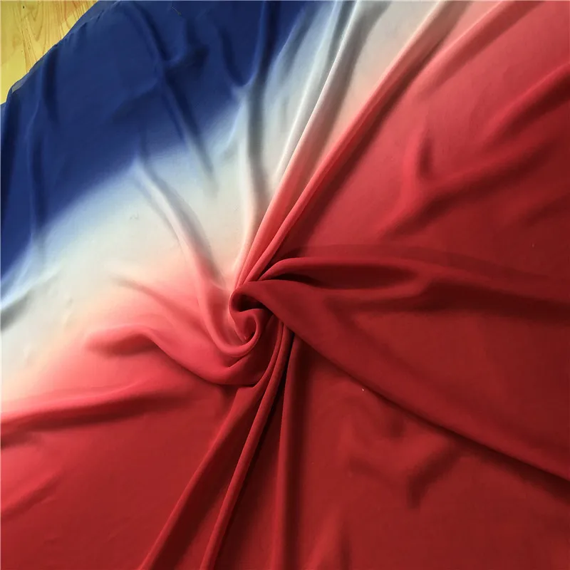 

1 meter 100% Mulberry Silk 9 momme Thin Type Georgette Silk fabric red blue gradient color 110cm 44" wide by the yard JJ025