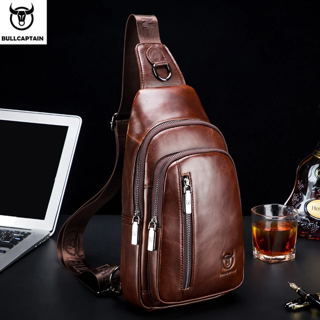 BULLCAPTAIN męska prawdziwa skóra torba na klatkę piersiowa moda rekreacyjna wielofunkcyjna torba Crossbody muzyka torba na klatkę piersiowa torba na klatkę piersiowa męska