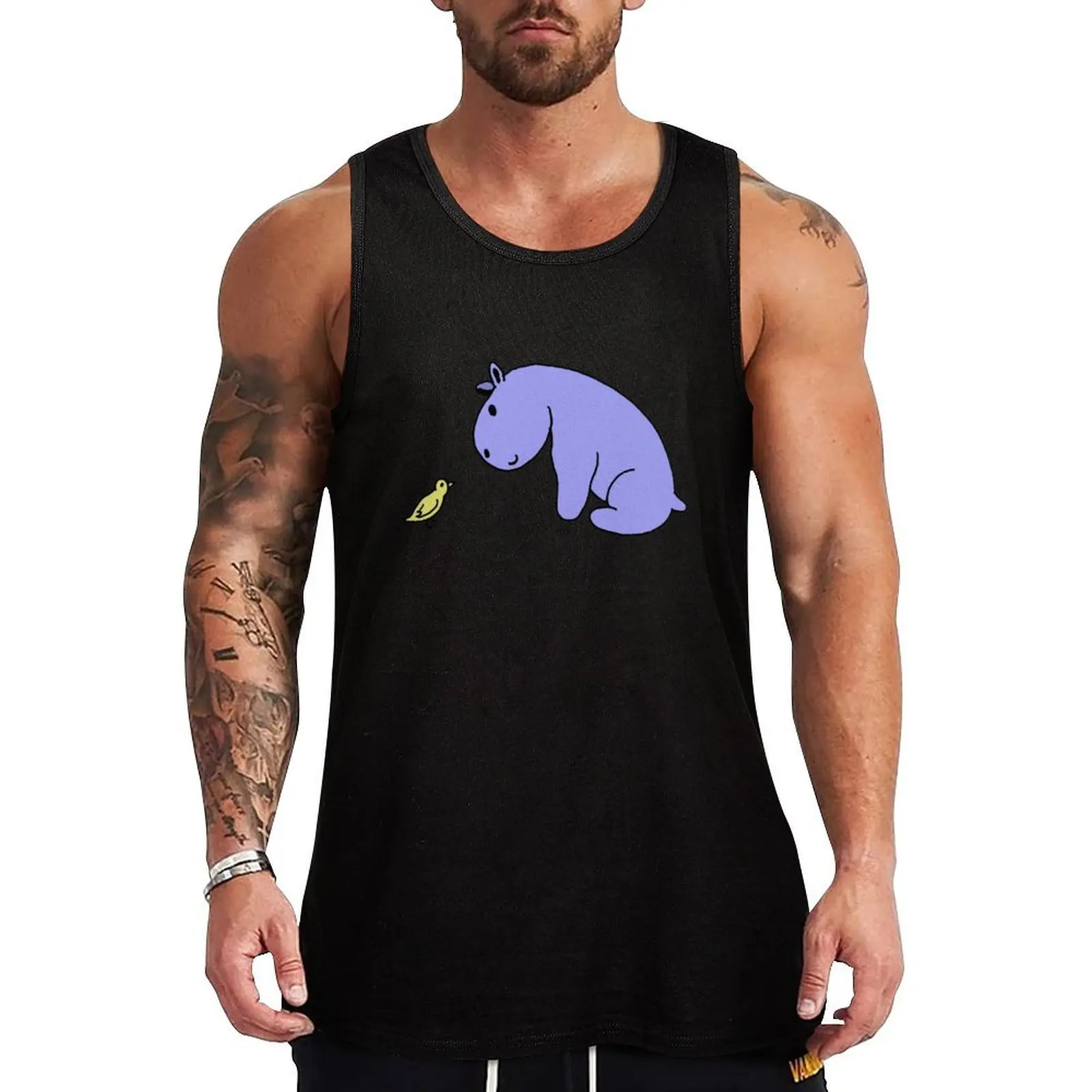 

Cute blue hippo chatting with bird Tank Top cute tops Men's summer clothes 2025 summer Men's tops
