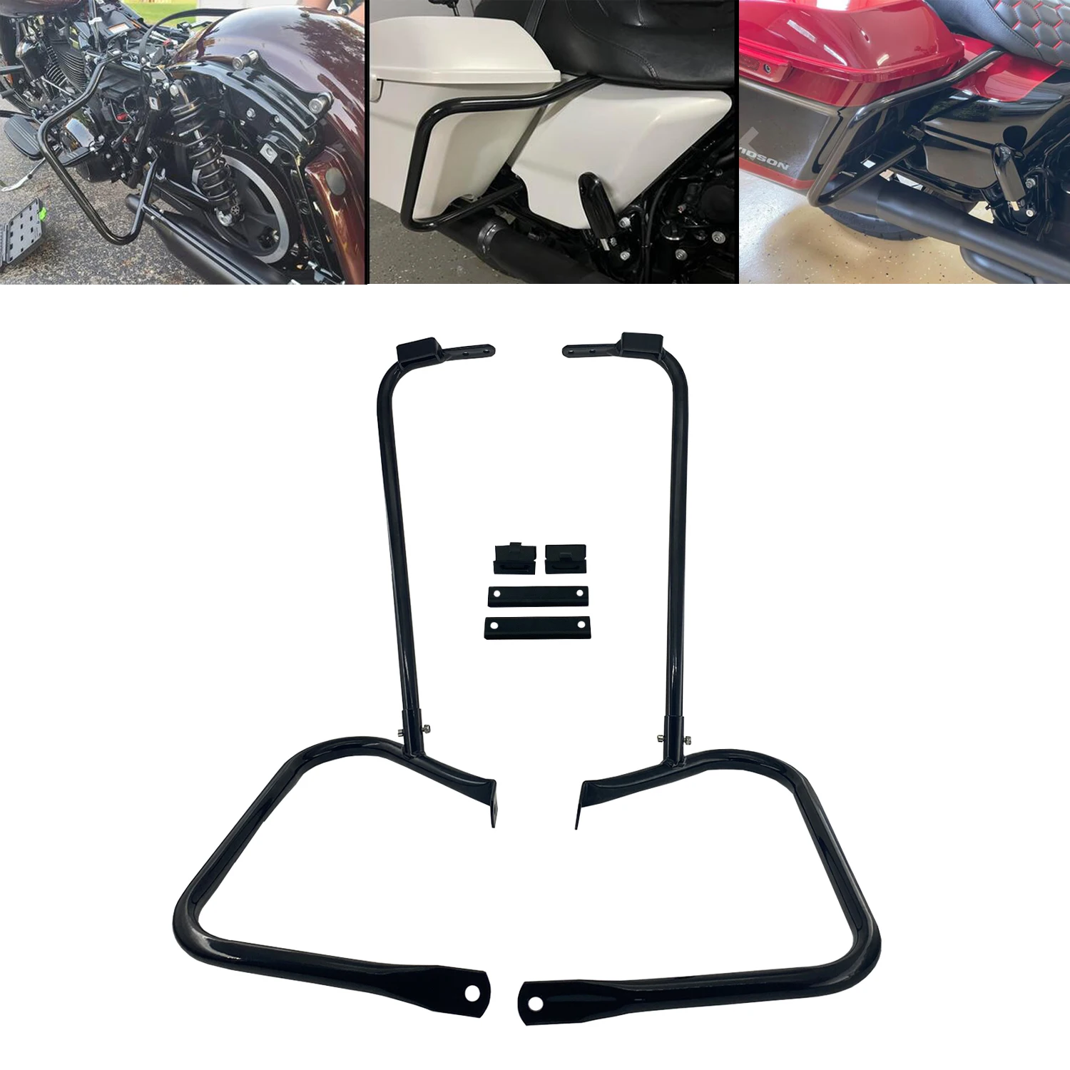 

Black Saddle Bag Guard Bracket Side Mount Support Bar For Harley Touring Road King Street Electra Glide Ultra Classic 1997-2008