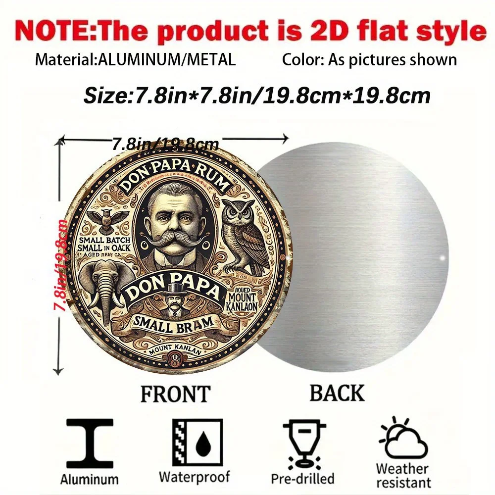 قطعة واحدة [فن جدار رم عتيق] لوحة فنية كلاسيكية على شكل دون بابا رم - علامة جدارية معدنية مستديرة من الألومنيوم مقاس 7.8 بوصة |   متين للاستخدام الداخلي/الخارجي