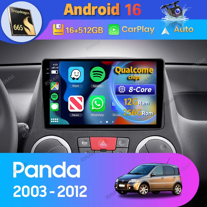 Android 16 Car Radio For Fiat Panda 169 2003 2004 2005- 2012 Carplay Auto GPS Navigation 360 Camera Stereo 2 Din Video Player BT