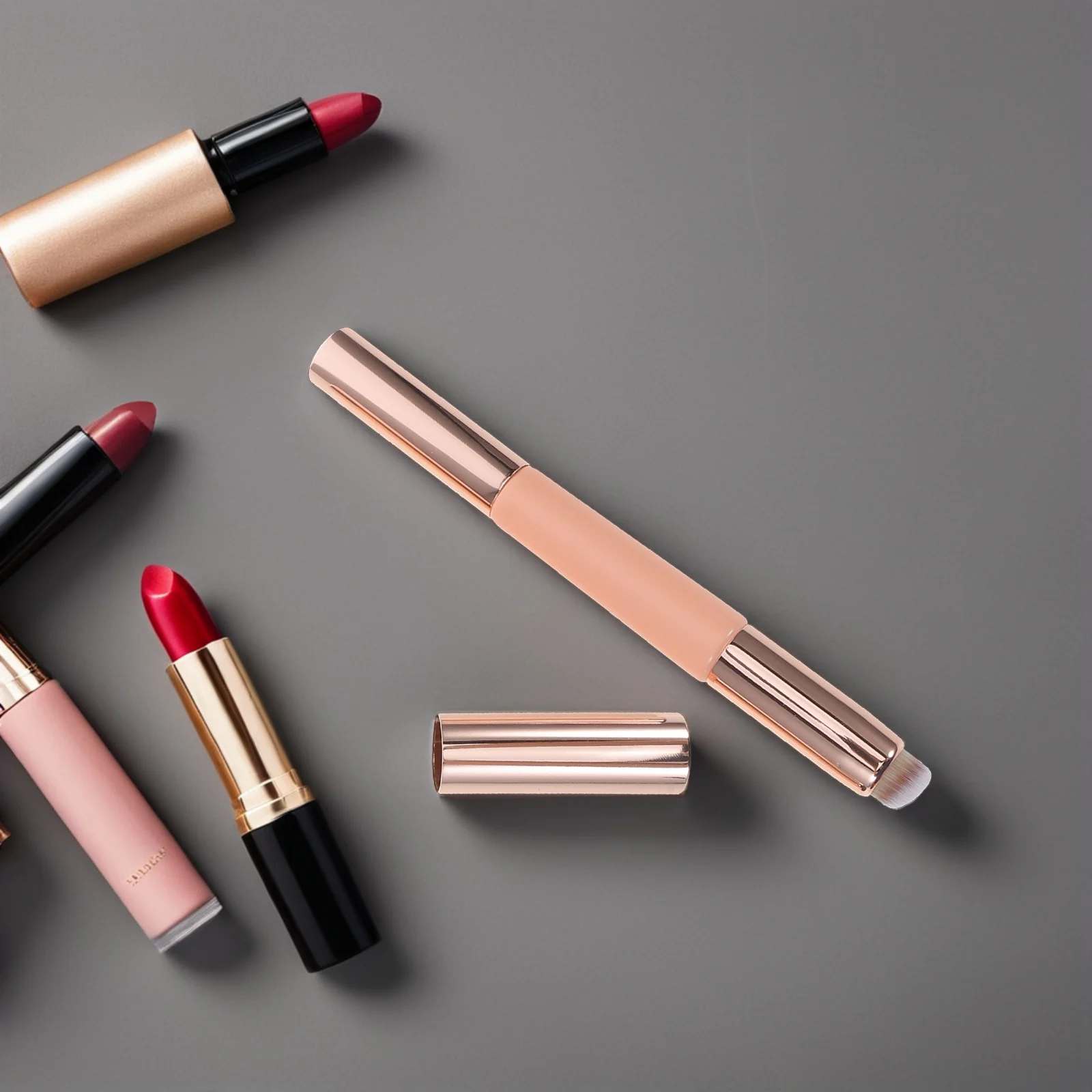 2-delige make-upborstelset met dubbele uiteinden, dubbelzijdige siliconen concealer-lippenborstel, intrekbare, schone hoes, draagbaar reisgebruik