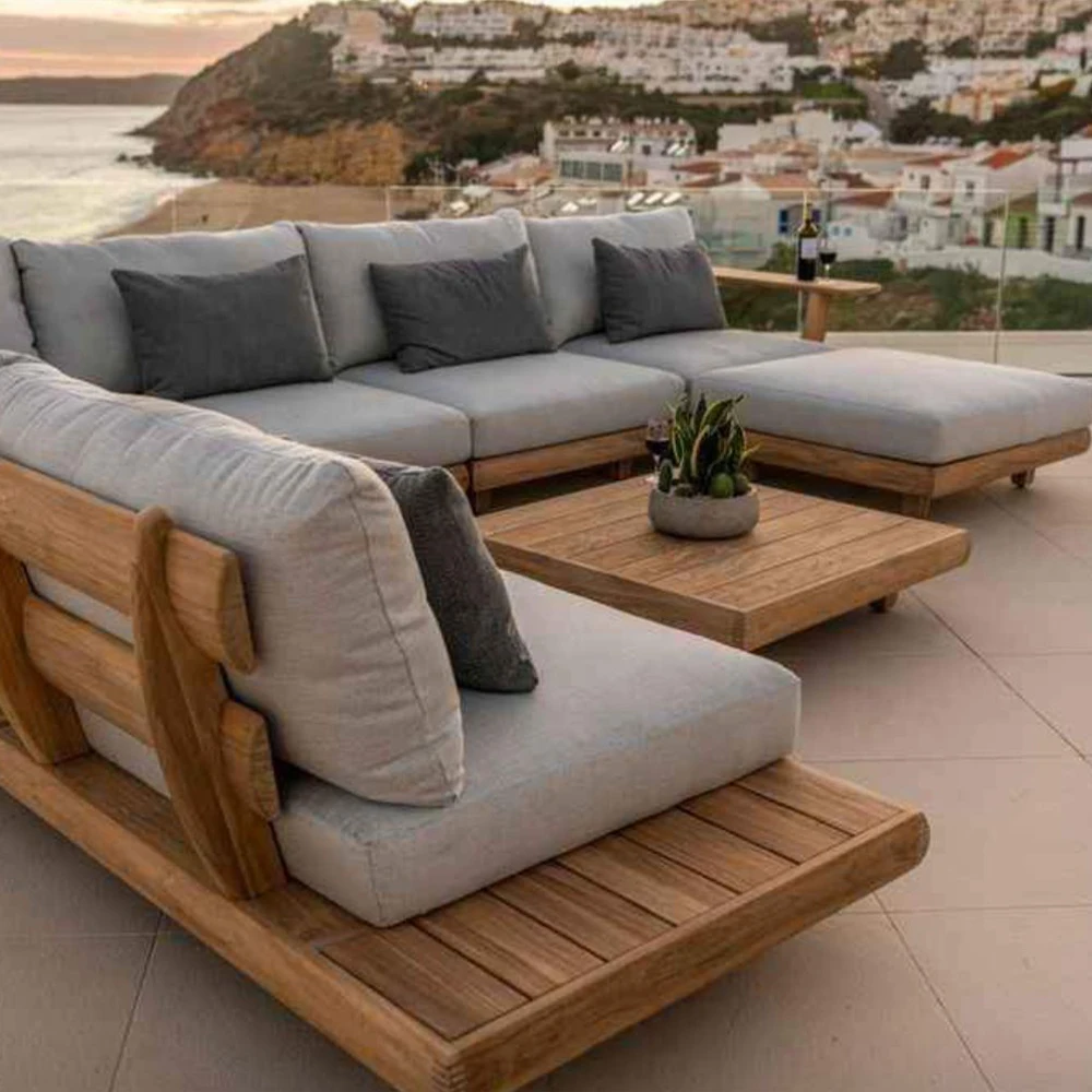 Modern Solid Wood Furniture with Cushions Sofa Set Living Room Garden Patio Hotel Sectional L Shape Outdoor Sofa