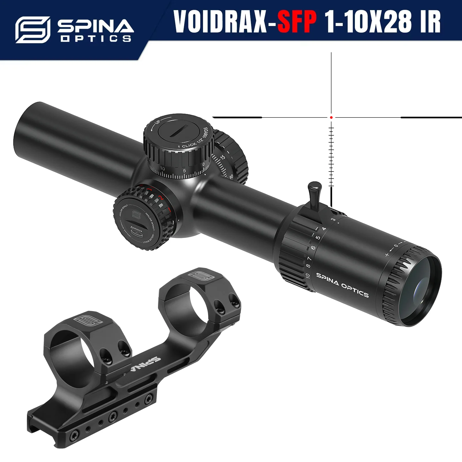 

SPINA OPTICS VoidRax 1-10x28 34mm Compact Wide-Angle Second Focal Plane Scope,Dot Crosshair Reticle HD Lends Sight