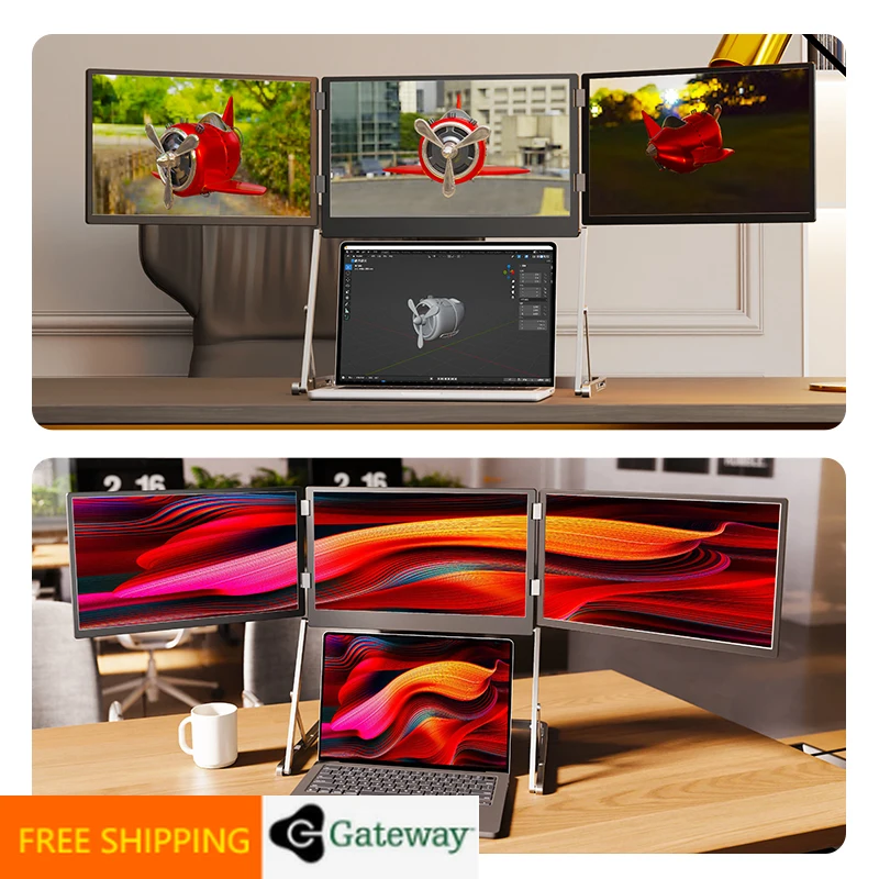 

GATE 15.6 Inch Three-screen Portable Monitor Foldable External Notebook Sub-screen Computer Expansion Rotating Dual Screen