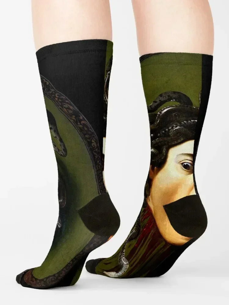 جوارب Caravaggio Medusa 1597 عالية الدقة جوارب قصيرة للشتاء الدافئ والزهور للنساء والرجال
