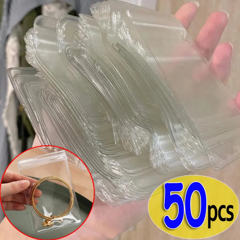 50 sacchetti per organizer per gioielli, sacchetti anti-ossidazione in PVC trasparente, orecchini, collane, braccialetti, scatola portaoggetti