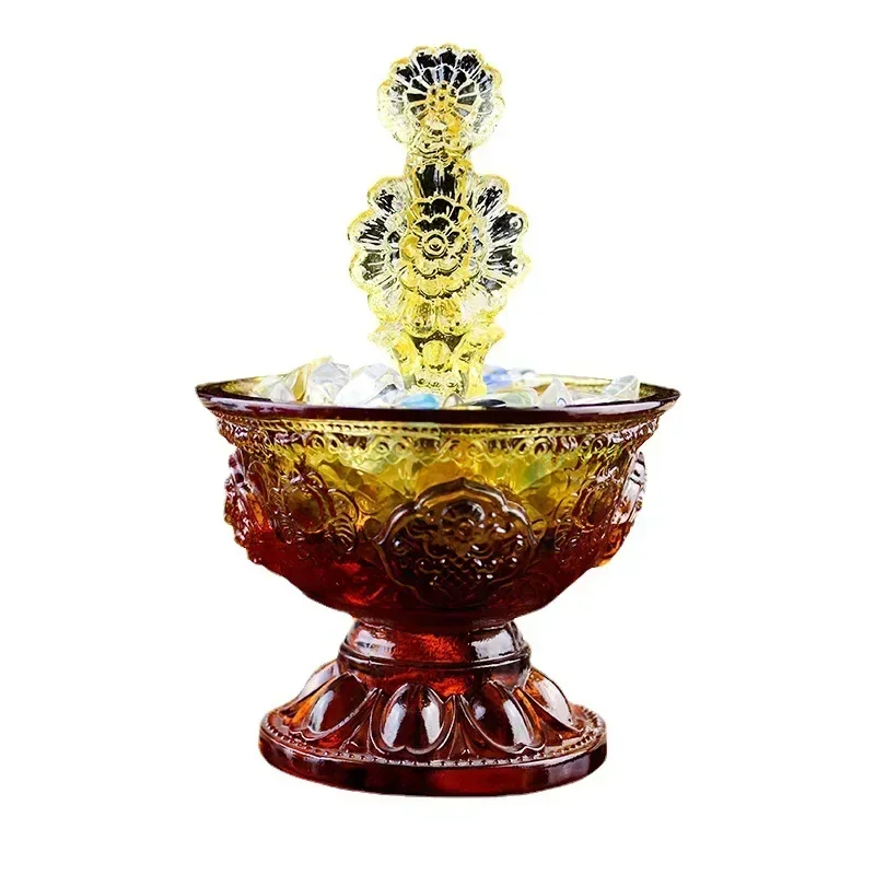 Ancient glass serving bowl Buddhist hall offering Buddha offering gem bowl eight auspicious