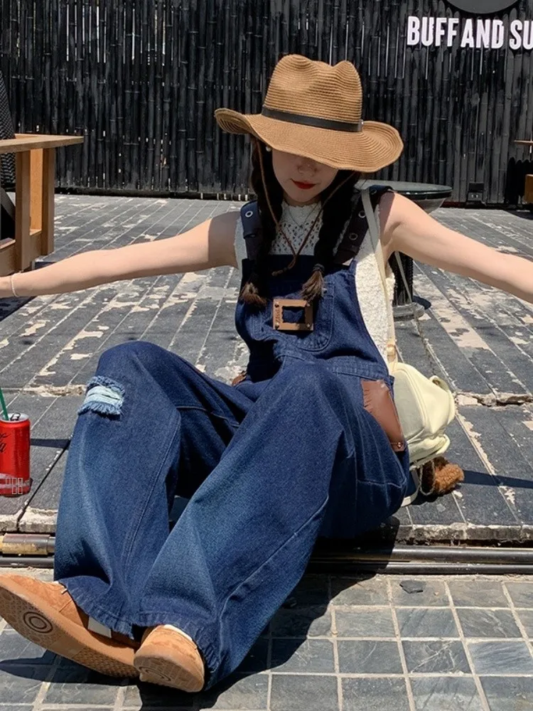 

Летний повседневный комбинезон-брюки с широкими штанинами в стиле Cool Color Blo для женщин, с высокой талией, длинные брюки, свободный крой в корейском стиле