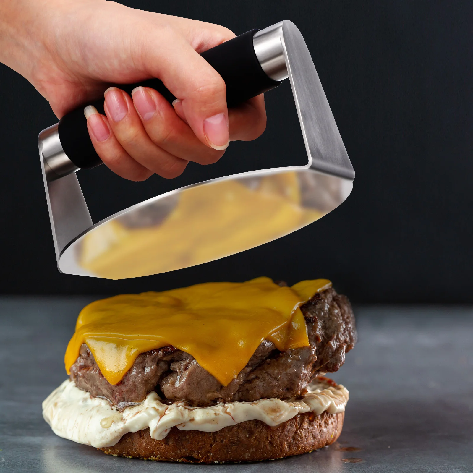 

Stainless Steel Burger Press Manual Meat Press for Grill Burger Patty Maker with Silicone Handle and Oil Brush for Bbq Cooking