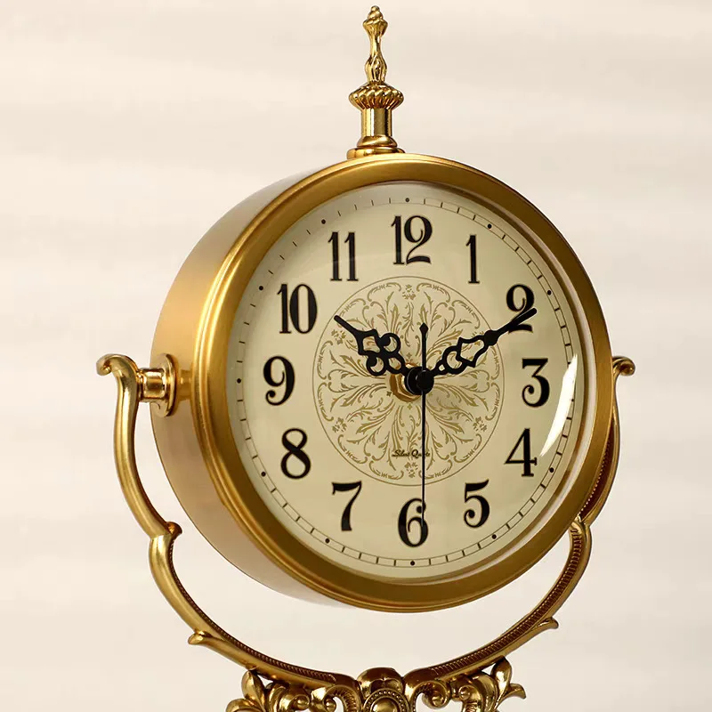 Vintage Golden Metal Table Clock Luxury Decorative Desk Clocks Silent Living Room Clocks Classical Wedding Home Decor Gift