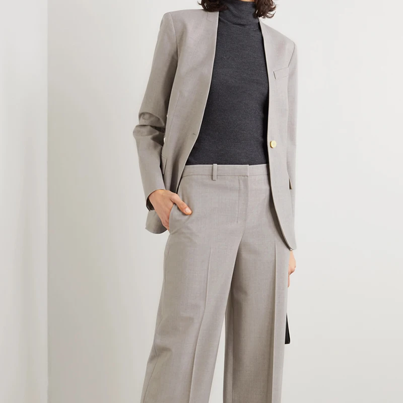 

Women's Gray Blazer and Slim Trouser Suits, Classic Casual Pant, New Fashion, 47014