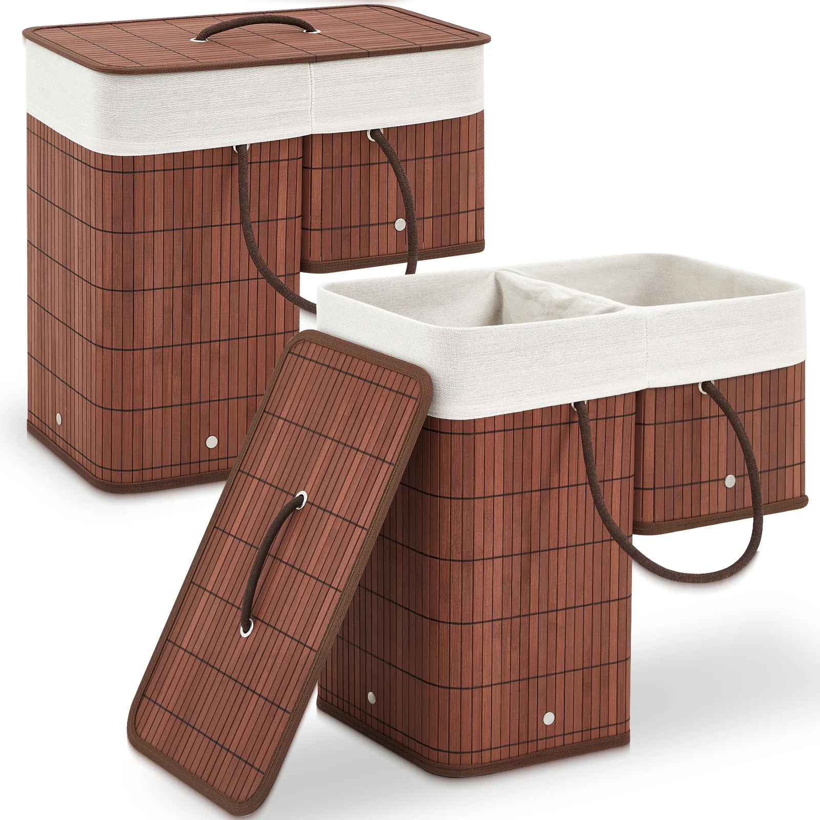 

2pcs Stair Basket with Lid And Handles, Foldable Staircase Baskets for Carpeted And Wooden Stairs, Bamboo Step Storage Organizer for Clothes Books (Brown), Shelf Baskets