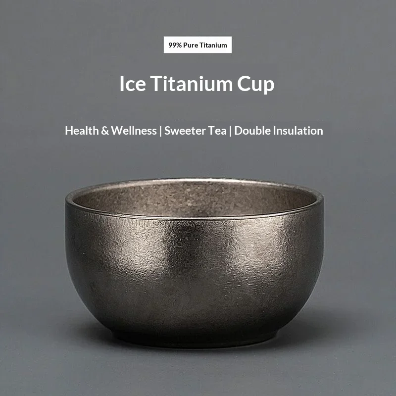 Pure Titanium Small Tea Cup Ice Crystal Texture Master Tea Cup Portable Titanium Alloy Water Mug for Outdoor Camping Tea Set