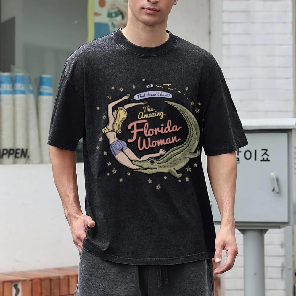 Florida Women T-Shirt Vintage Unisex Washed T-Shirt Retro Women Clothing y2k T-Shirt 90s Shirt Streetwear Shirt