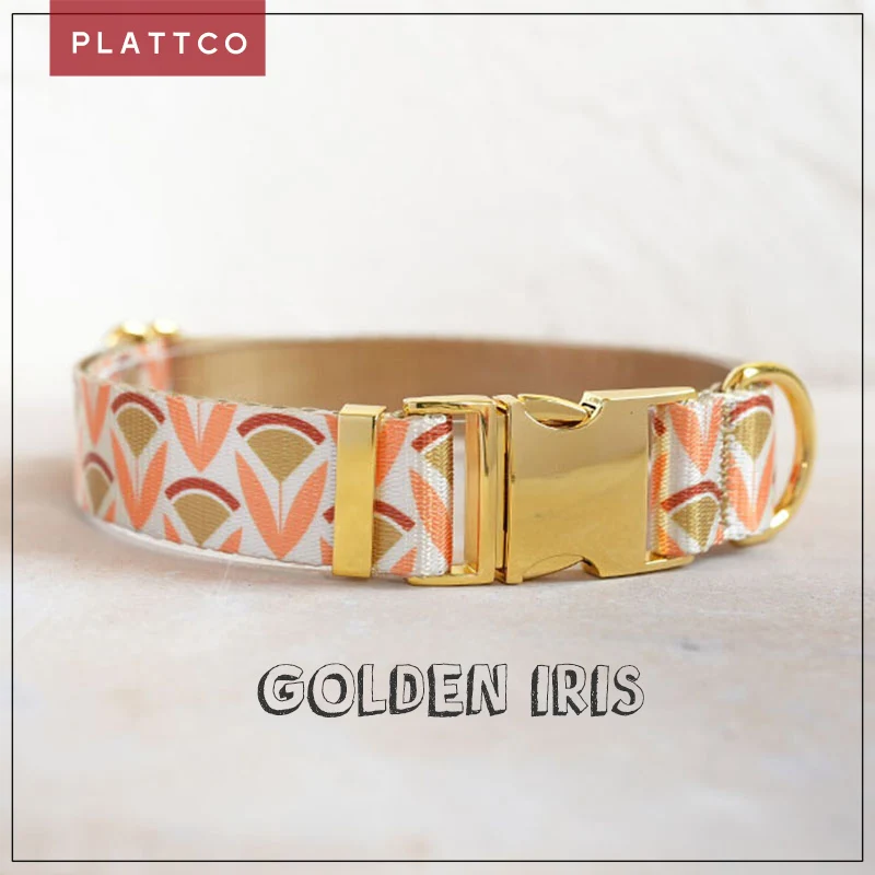 PLATTCO unique design dog collar print Golden Iris pattern and high-quality gold buckle 5 size PDC352YG