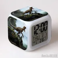 Anime Jurassic World Dinosaurs Cartoon Alarm Clock Creative Student 8x8x8cm LED Cube with Colorful Light Display Time Week Month