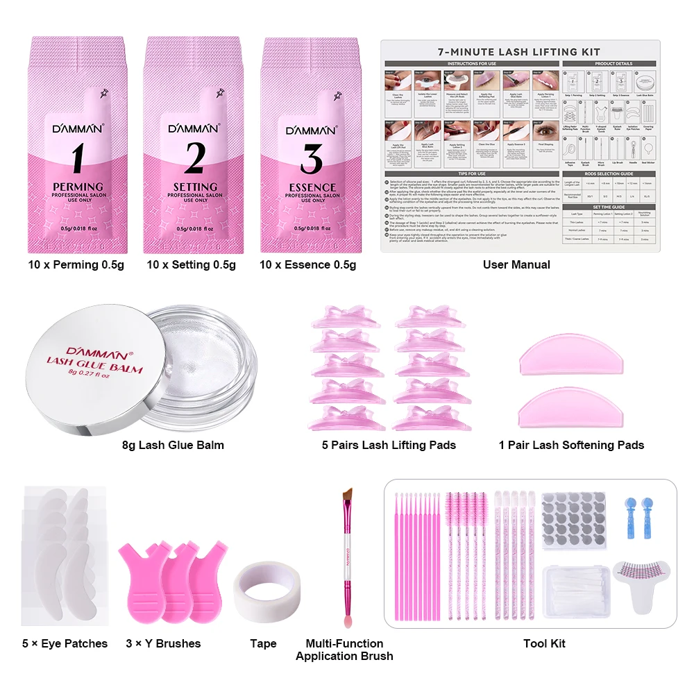 Damman Eyelash Lifting Kit Professional Eyelash Curling Perm Kit for Salon Use Disposable Sachet Lash Lift Kit Lasting 6-8 Weeks