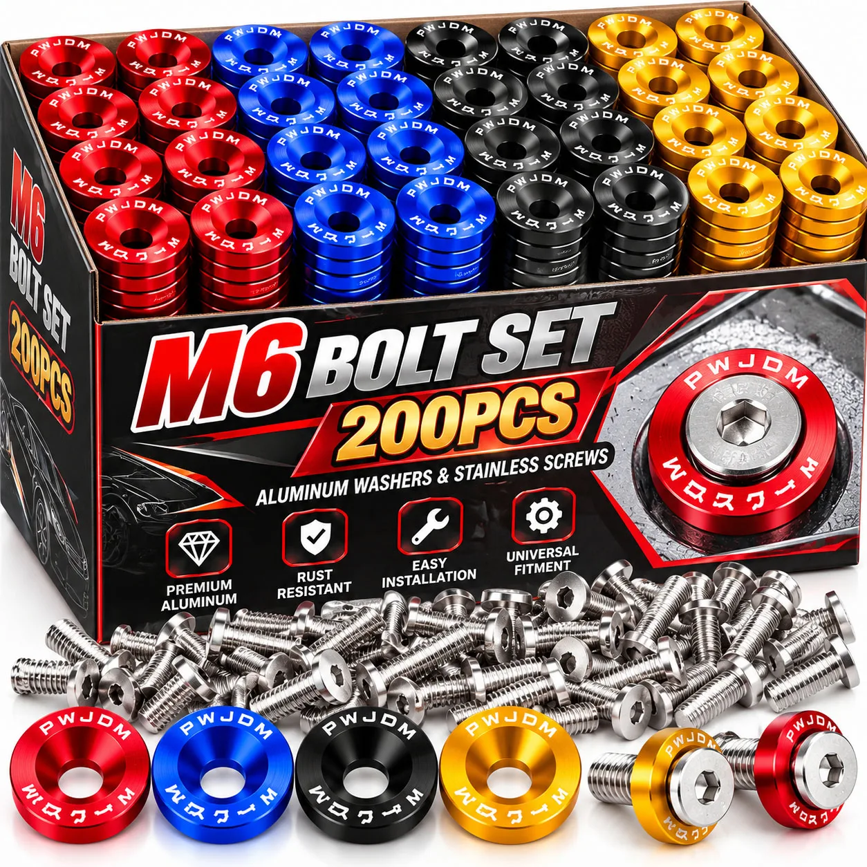M6 Bolt Set JDM Fender Washers Bumper Engine Car Modification Gasket Screw Fender Aluminum Concave Screws Hex Fastener for Honda