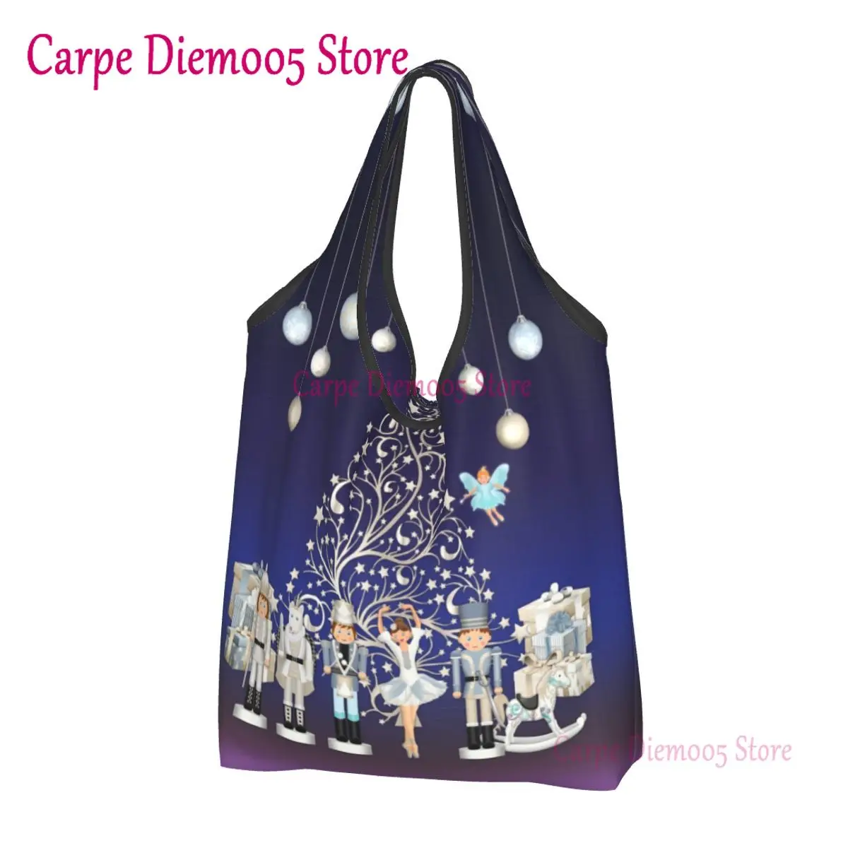 

Kawaii Nutcracker Christmas Ballet Scene Shopping Tote Bags Portable Groceries Shoulder Shopper Bag