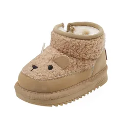 Baby Sheep Pattern Leather Snow Boots, sapatos para meninos e meninas, pelúcia quente, sola macia, moda infantil, novo, inverno, fofo, 15-25, 2023