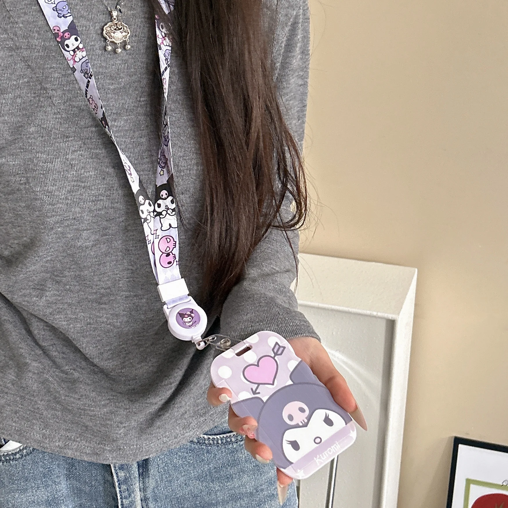 Kawaii  Retractable Lanyard Card Holder Kuromi Melody Cinnamoroll Cute Wave Shape Student ID Bus Badge Case Girls Gift view 4