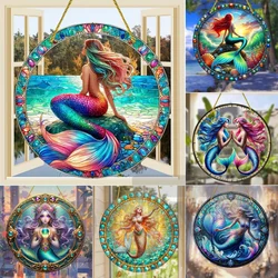 Fairy Tale Princess Mermaid Suncatcher,Round Acrylic Sign Translucent Window Hanging,Garden,cafe,Home,room Decor,ideal Gift