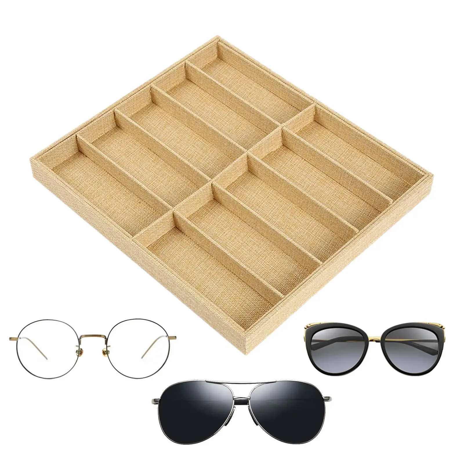 Glasses Organizer Glasses Storage Tray 10 Grid Decorative Sunglasses Display Case Eyeglass Storage Case for Showcase Tabletop