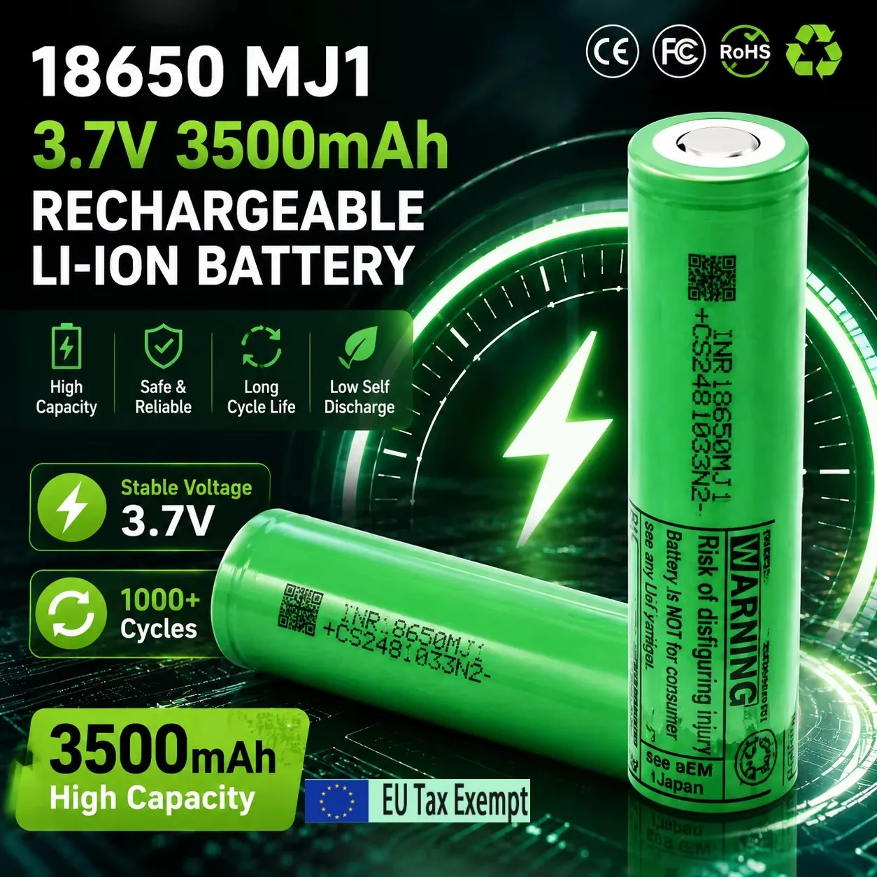 Brandneuer Original 18650 Lithium-Ionen-Akku MJ1 3,7V 3500mAh 25A Hochstrom-Entladung Geeignet für E-Zigaretten und Akkuschrauber