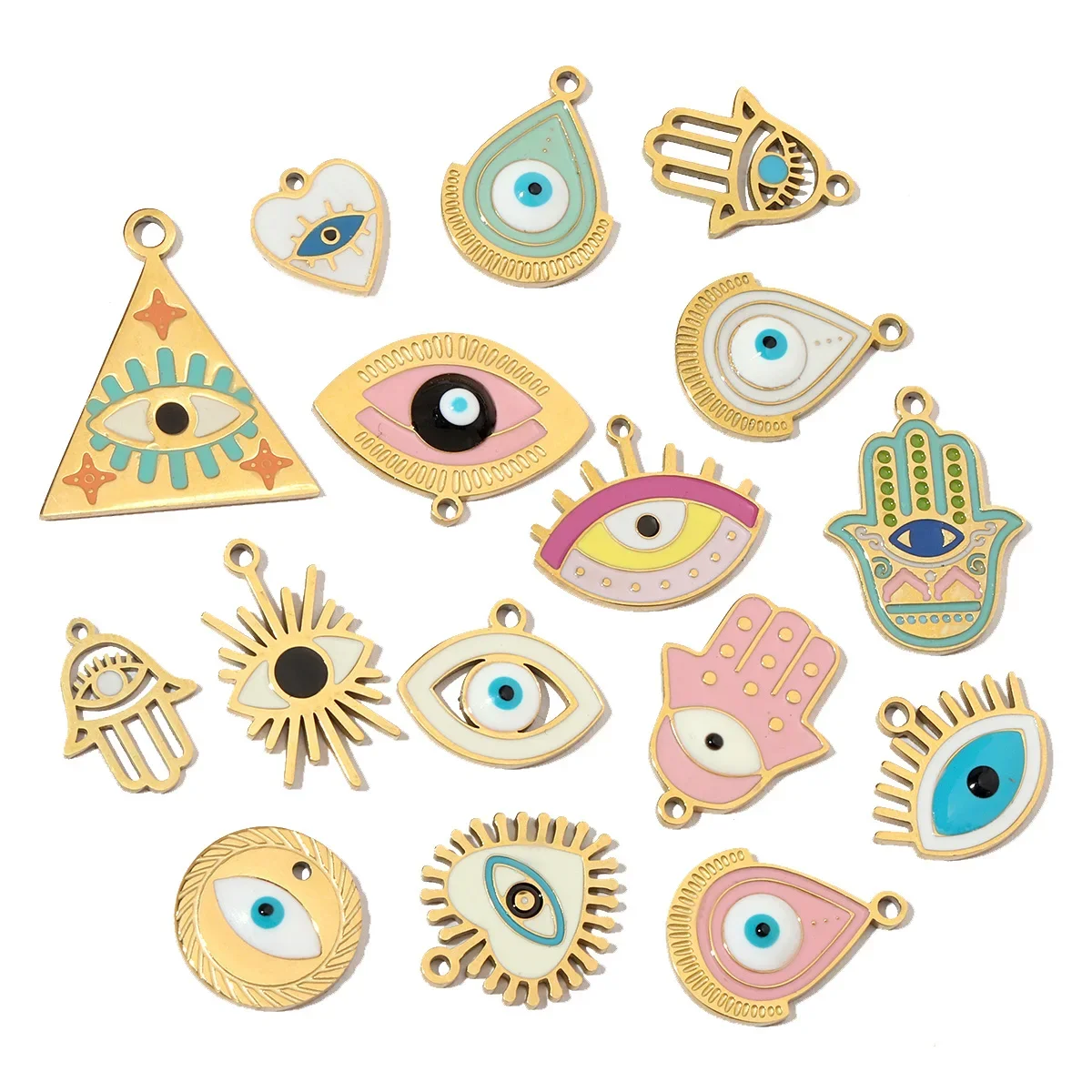 3 ชิ้น/ล็อตเคลือบศาสนา Hamsa มือ DIY ต่างหู Charms Heart Eye สร้อยคอจี้เครื่องประดับอุปกรณ์เสริม