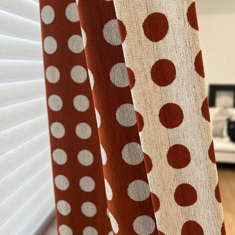 New Customized Red Dot Jacquard Splicing Chenille Blackout Curtains for Living Room Bedroom French Window Finished Products