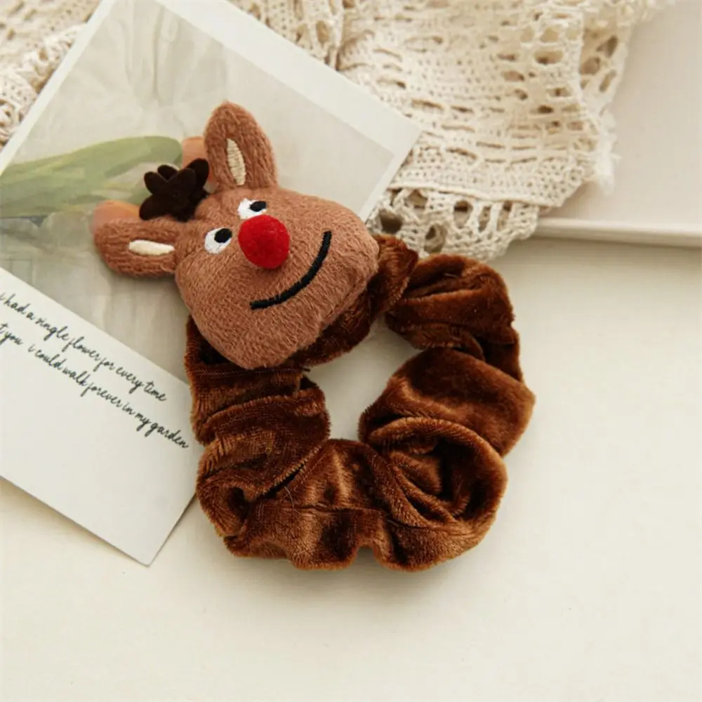 Soft Winter Christmas Scrunchies Plush Cartoon Hair Ring Santa Claus Cute Hair Rope Girl