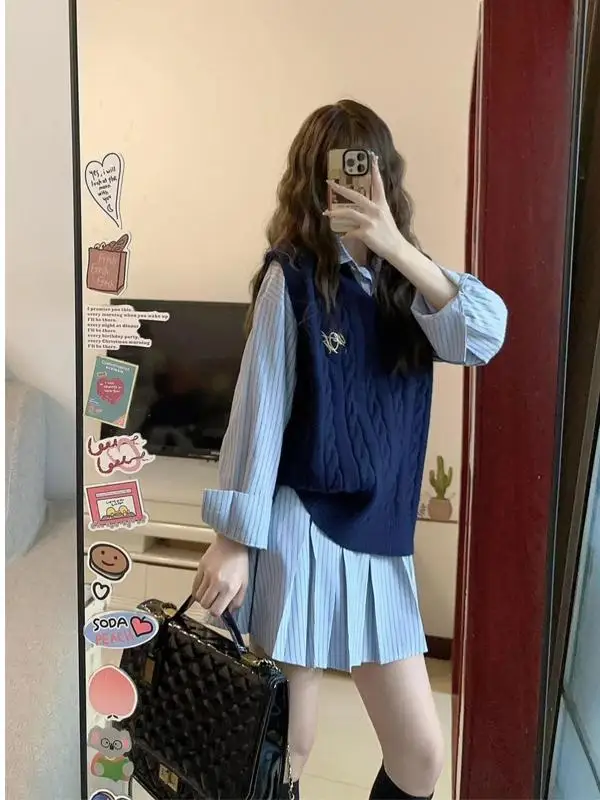 

Loose Knitted Twist Vest Women's Spring Autumn New Sle Stripe irt Dr Casual V-ne No-button Other Material 00%