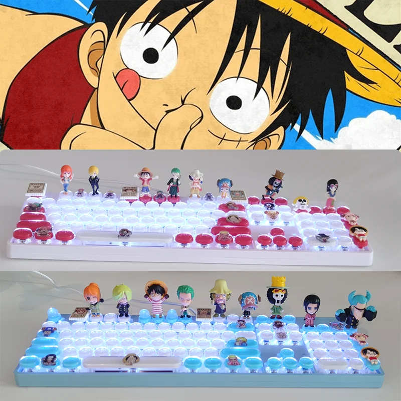 One Piece Luffy teclado mecânico, Branco Wired, Hot Swap, Eixo Verde, Black Tea Axis, Kawaii, Holiday Gift, 104