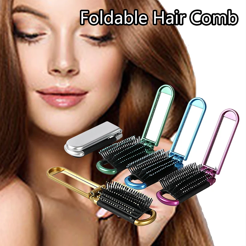 Foldable Hair Comb Scalp Massage Comb Hairbrush With Mirror Wet Curly Detangle Hair Brush For Salon Hairdressing Styling Tools