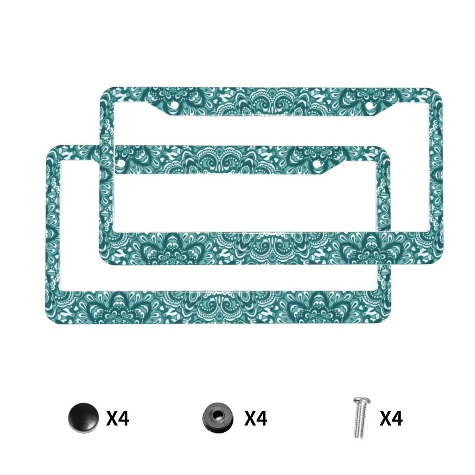 Cyan Boho Mandala Floral Print Car License Plate Frame 2 Pack License Plate with 2 Holes Car Tag Frame for Women Men US Vehicles