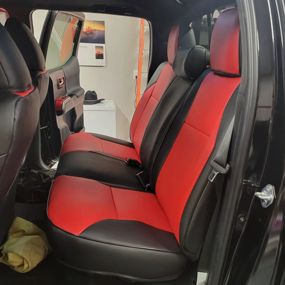 Maßgefertigte Autositzbezüge aus PU-Leder für 2024 2025 Toyota Tacoma Benzin Doppelkabine SR SR5 TRD Sport TRD Off-Road Limited 5-Sitzer – Detail 11