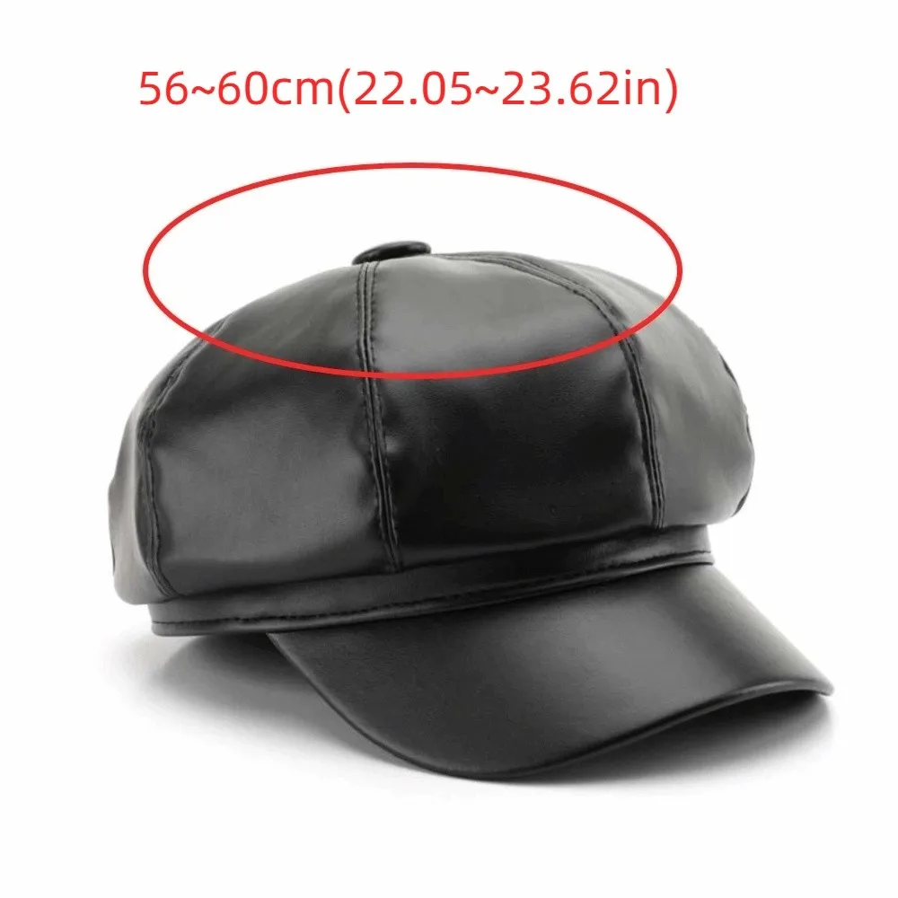 JK Solid Color Vintage PU Beret Cap British Retro Black Octagonal hat Keep Warm Versatile Korean Leather Painter Hat for Woman 5
