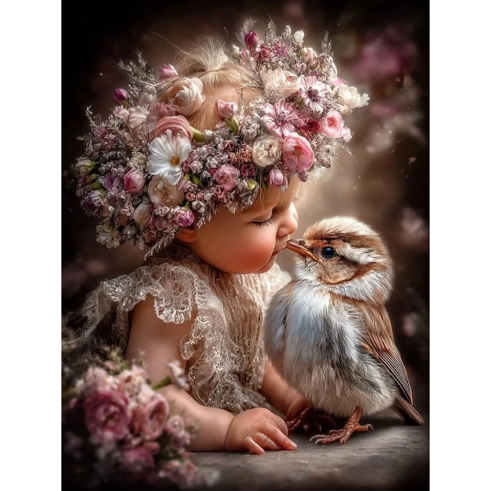

500/1000/1200/2000 PCS Jigsaw Puzzles Girl and Bird Kiss Portrait Family Activity Games for Gameroom Bedroom Home Decor Gift