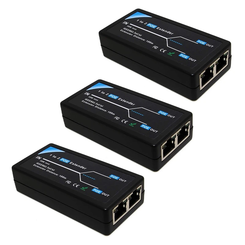 

3X 2 Port POE Extender 10/100Mbps With IEEE 802.3Af Standard Input/ Output For IP Camera Extend 100 Meters For POE Range