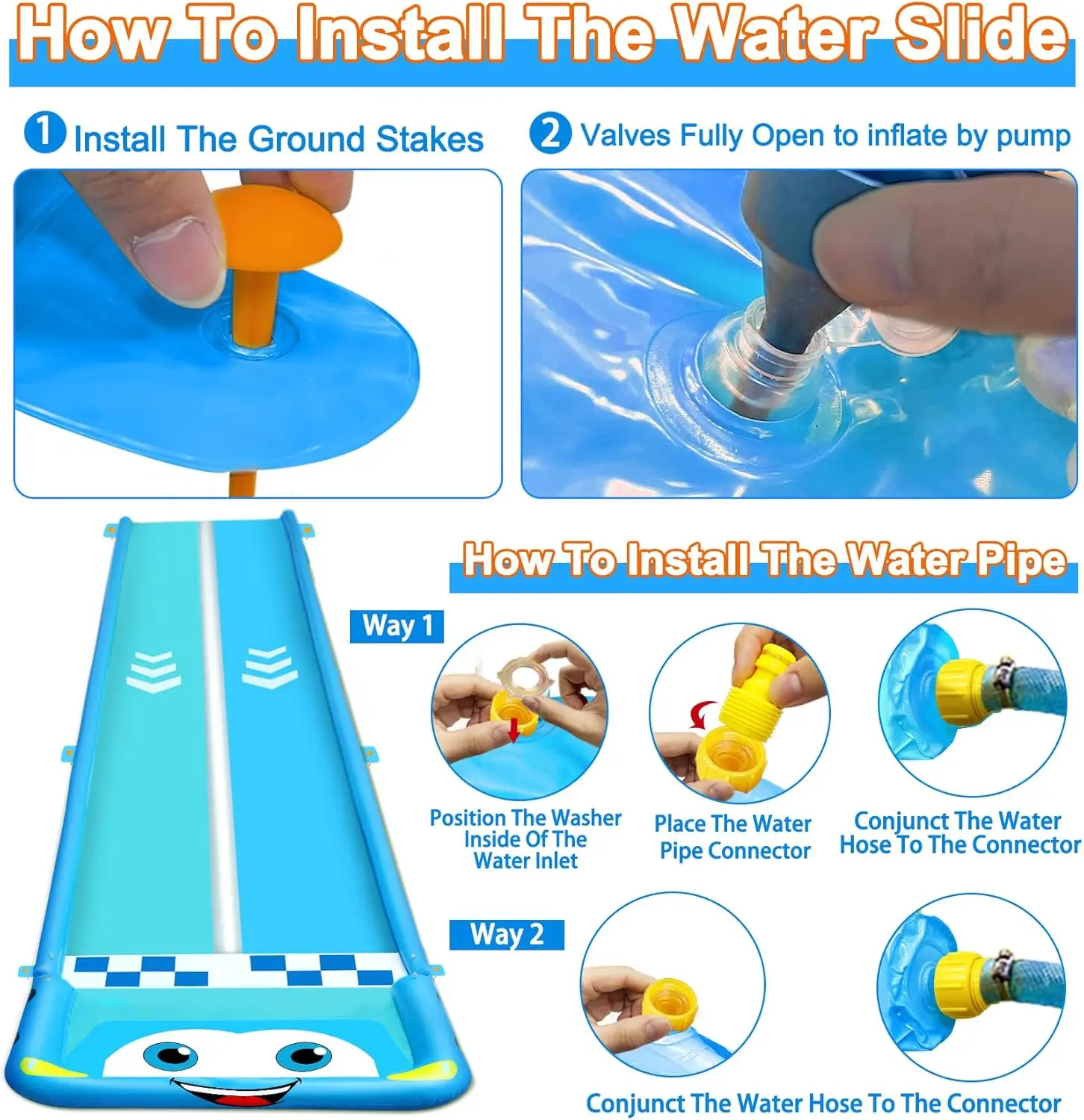 Tobogán de agua Extra largo para niños, coche de carreras, doble carril, césped, antisalpicaduras y toboganes con 2 Bodyboards, valla de seguridad, 33,3 pies