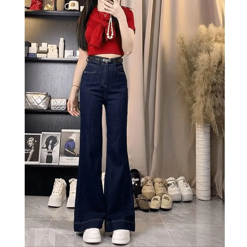 

Retro Flared Jeans Women's 2024 New High-waisted Slim-fitting Horseshoe Micro-pull Floor Pants Summer Thin Women's Clothing