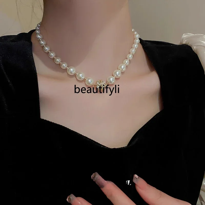 

Magnetic pearl necklace light luxury niche magnet collarbone chain neck chain accessories womenHY