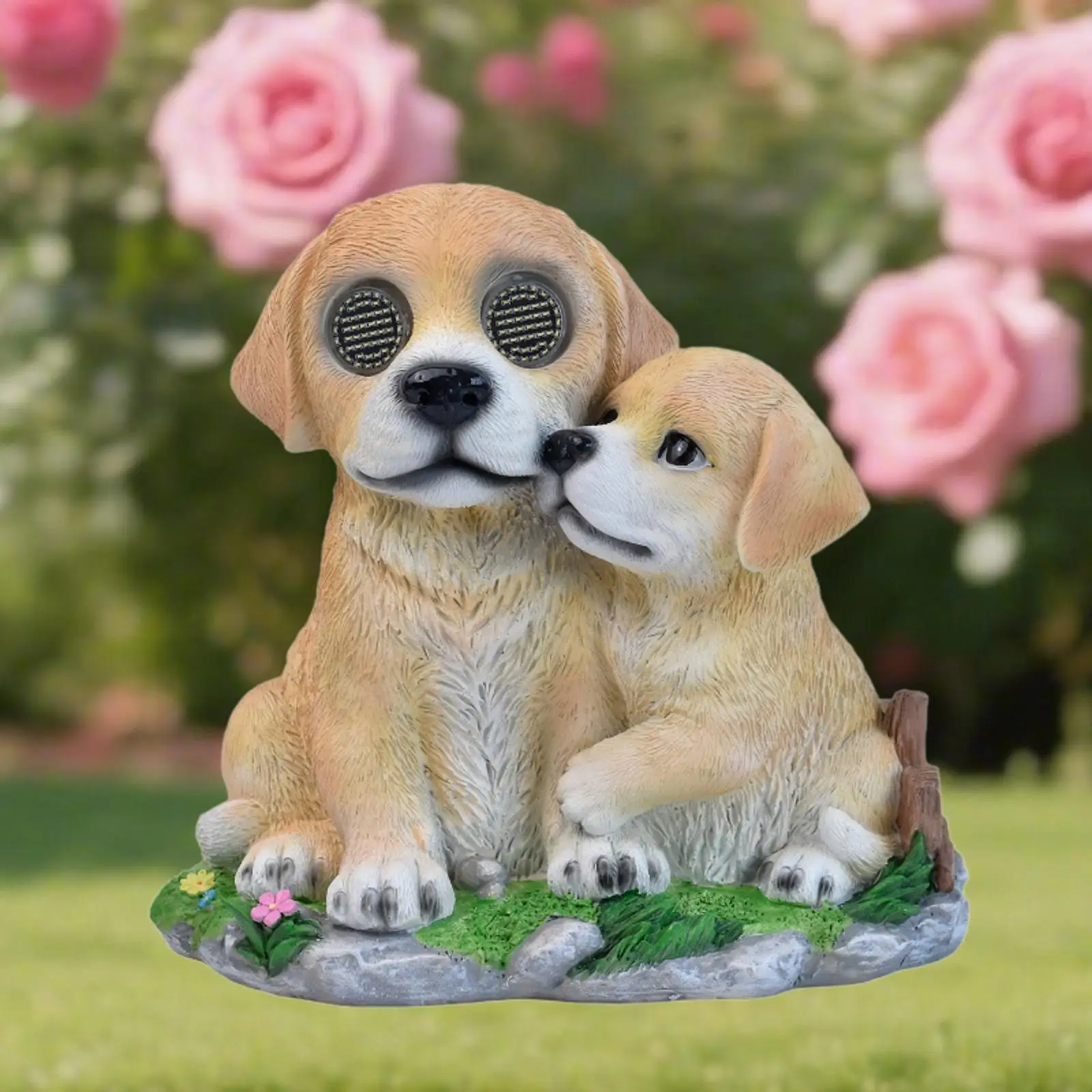 

Garden Dog Solar Light Statue with Realistic Eye Movement Craft Outdoor Decoration Resin Sculpture for Outside Lawn Garden