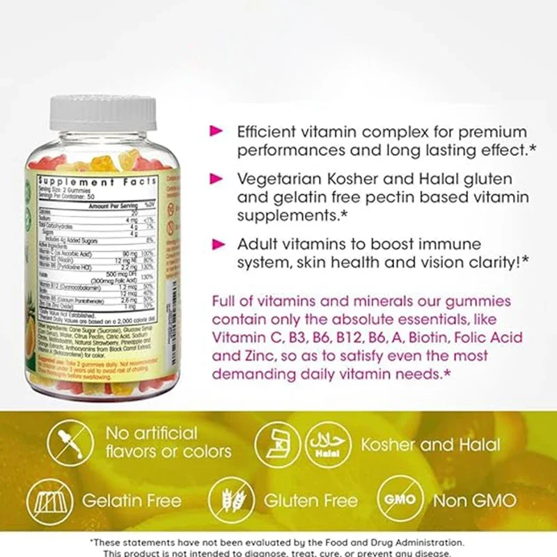 Complex vitamin gummies | Suitable for men, women, and children | Vitamin C, B3, B12, biotin, zinc, etc